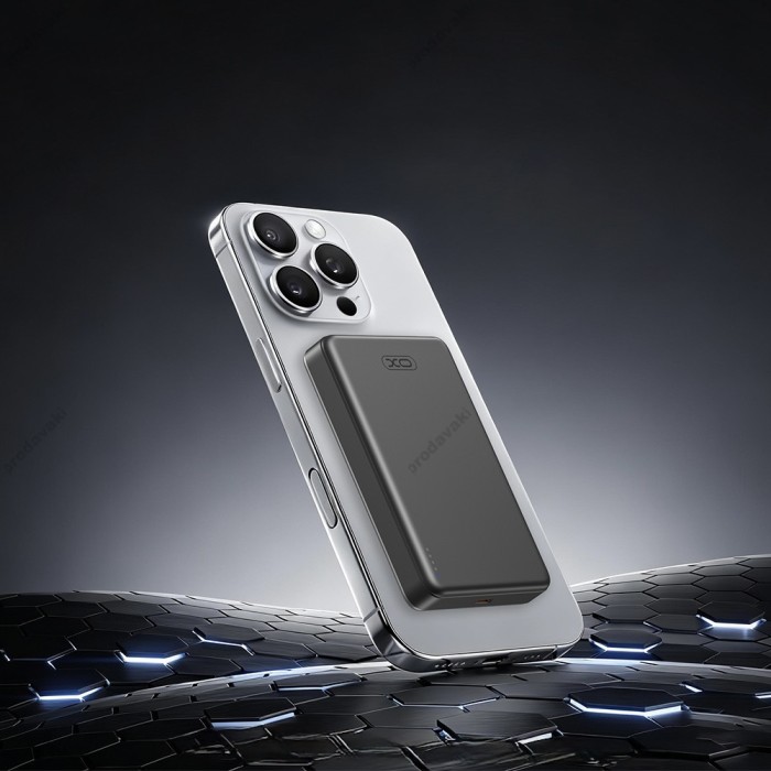 Повербанк портативний акумулятор Power bank XO PR296 Metal Magnetic Fast Charging магнітний 15W 10000 mAh Grey